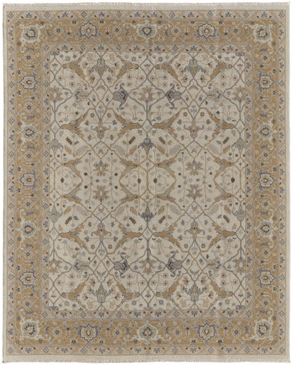 4 x 6 Ivory Gray & Tan Wool Oriental Hand Knotted Rug With Fringe