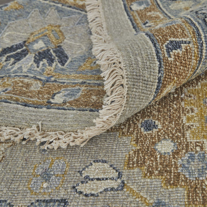 4 x 6 Gray & Brown Wool Oriental Hand Knotted Rug With Fringe