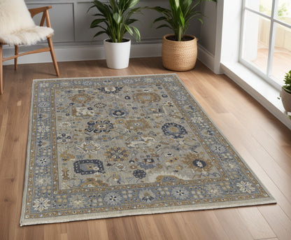 4 x 6 Gray & Brown Wool Oriental Hand Knotted Rug With Fringe