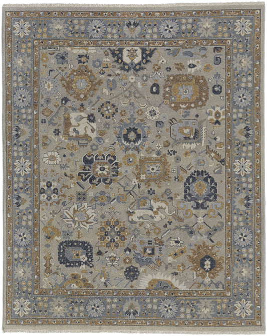 4 x 6 Gray & Brown Wool Oriental Hand Knotted Rug With Fringe