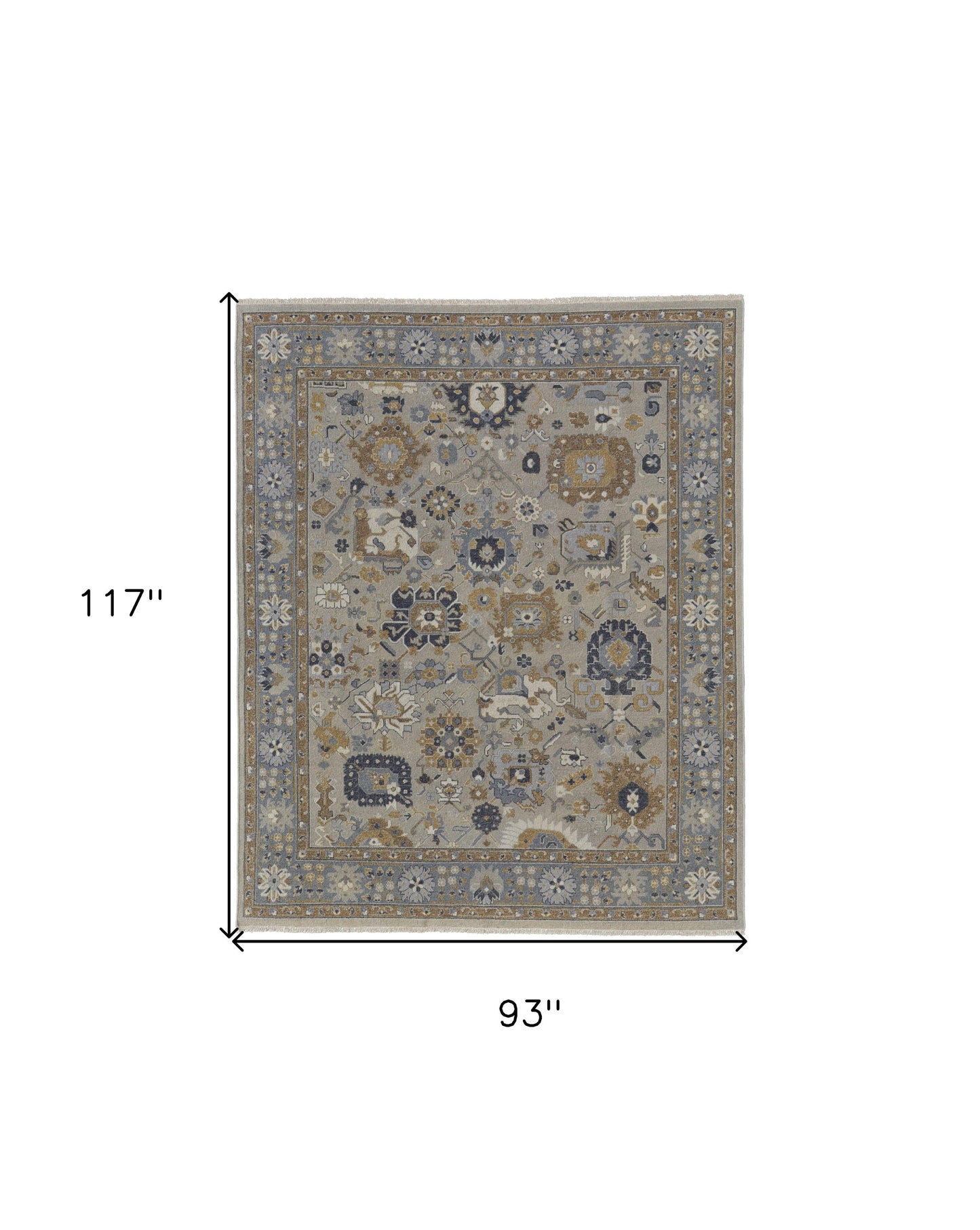 8 x 10 Gray & Brown Wool Oriental Hand Knotted Rug With Fringe