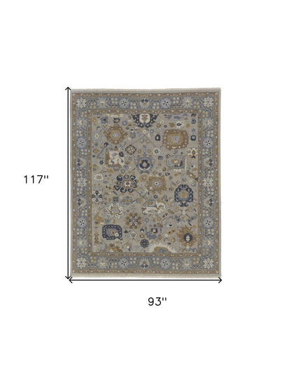 8 x 10 Gray & Brown Wool Oriental Hand Knotted Rug With Fringe