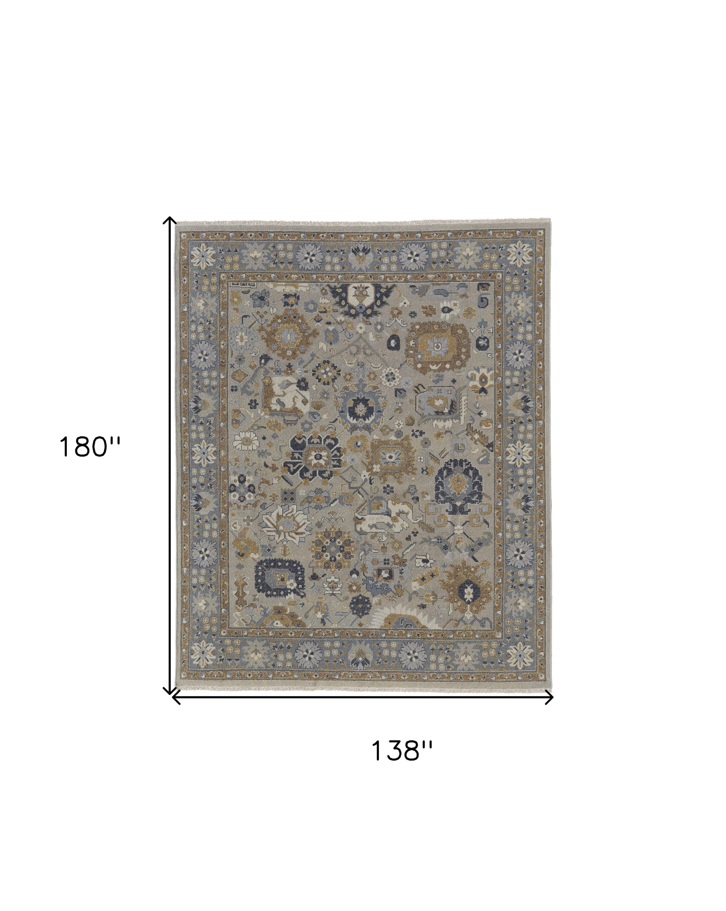 12 x 15 Gray & Brown Wool Oriental Hand Knotted Rug With Fringe