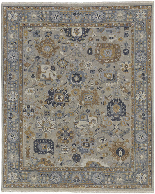 12 x 15 Gray & Brown Wool Oriental Hand Knotted Rug With Fringe