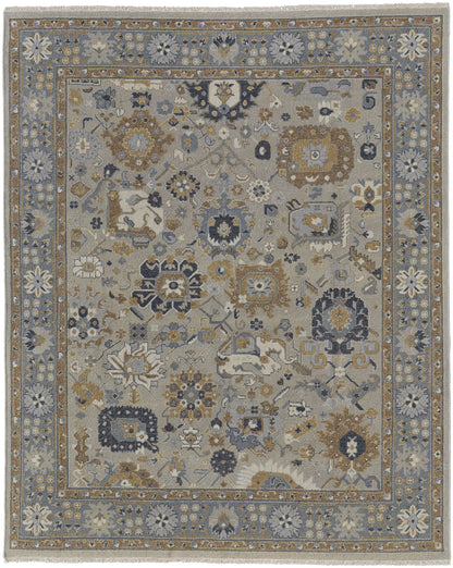 12 x 15 Gray & Brown Wool Oriental Hand Knotted Rug With Fringe
