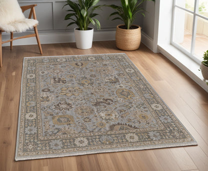 4 x 6 Gray & Brown Wool Oriental Hand Knotted Rug With Fringe