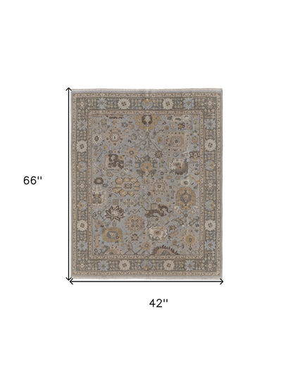 4 x 6 Gray & Brown Wool Oriental Hand Knotted Rug With Fringe