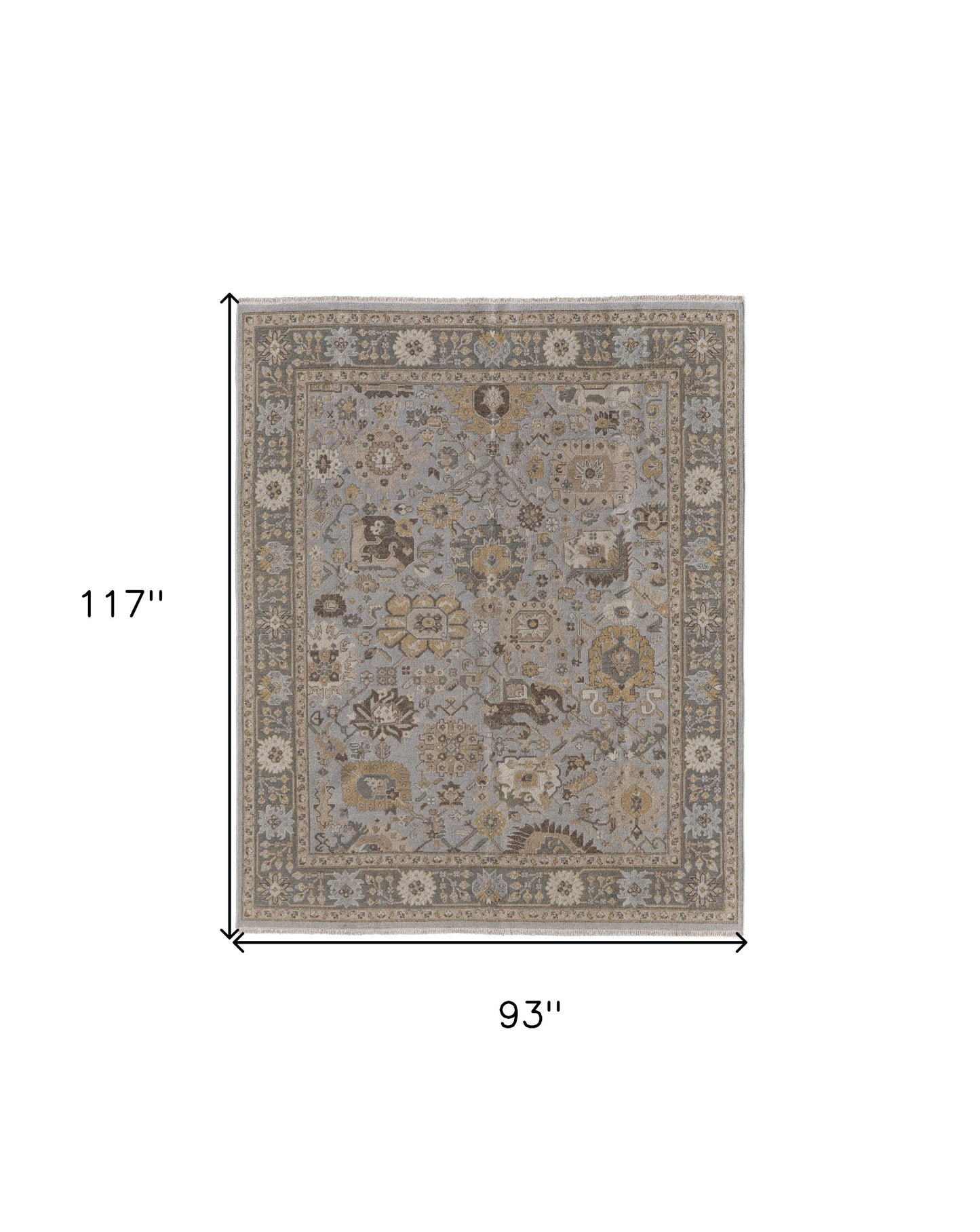 8 x 10 Gray & Brown Wool Oriental Hand Knotted Rug With Fringe