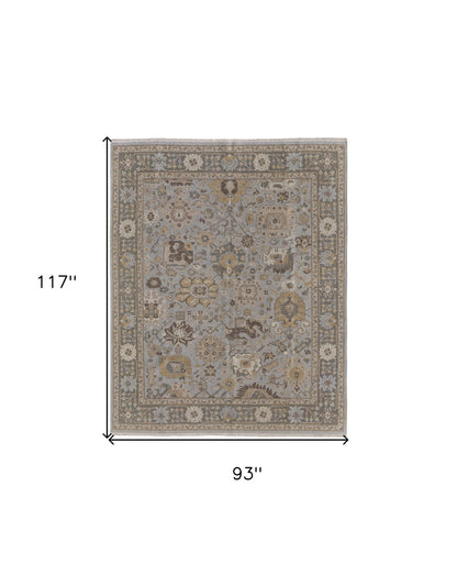 8 x 10 Gray & Brown Wool Oriental Hand Knotted Rug With Fringe