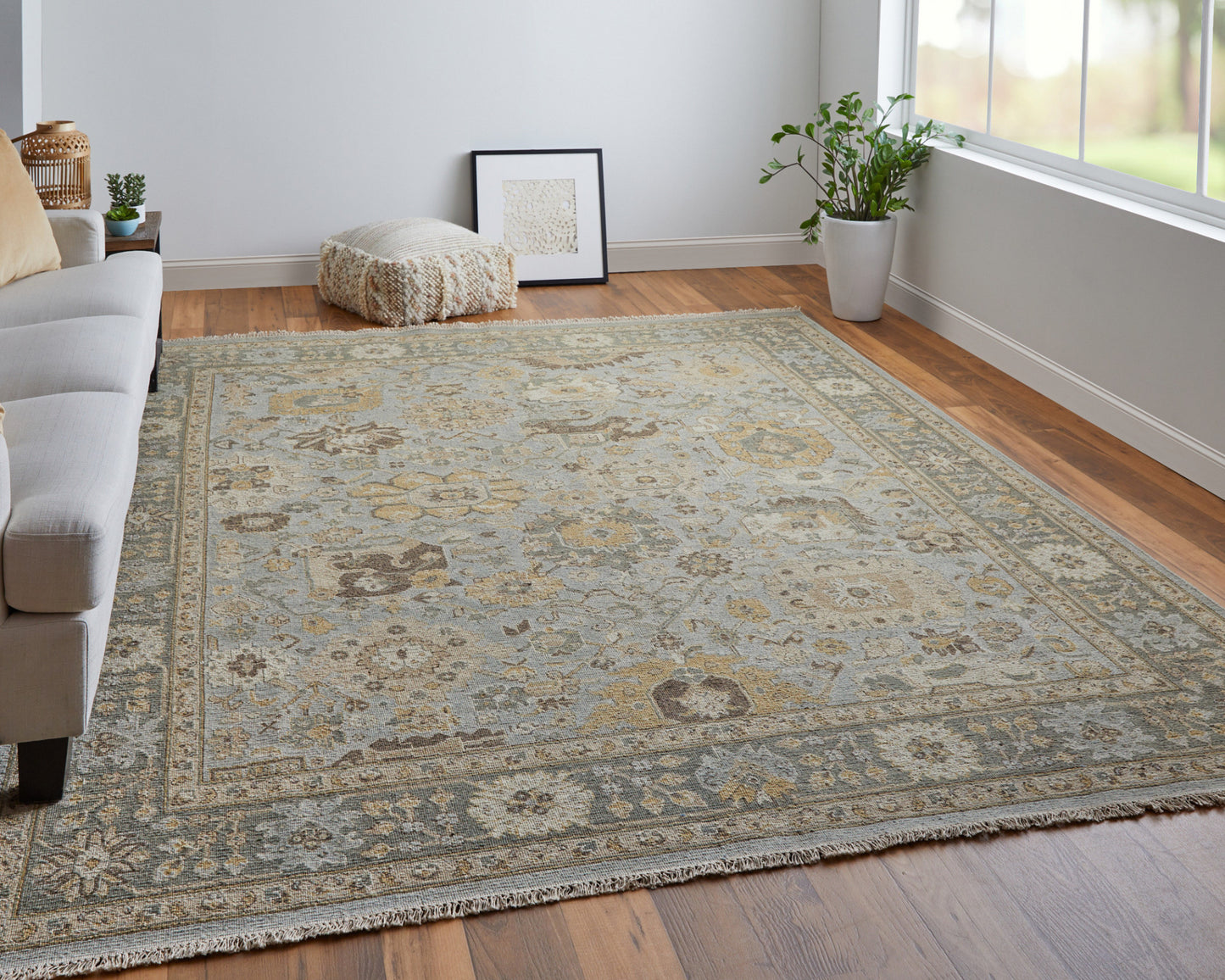 12 x 15 Gray & Brown Wool Oriental Hand Knotted Rug With Fringe