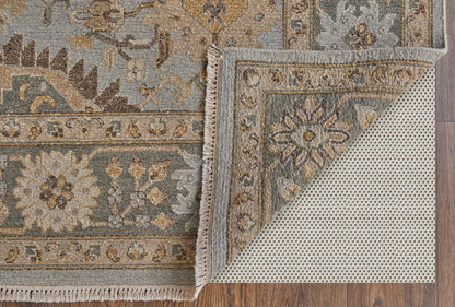 12 x 15 Gray & Brown Wool Oriental Hand Knotted Rug With Fringe