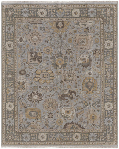 12 x 15 Gray & Brown Wool Oriental Hand Knotted Rug With Fringe