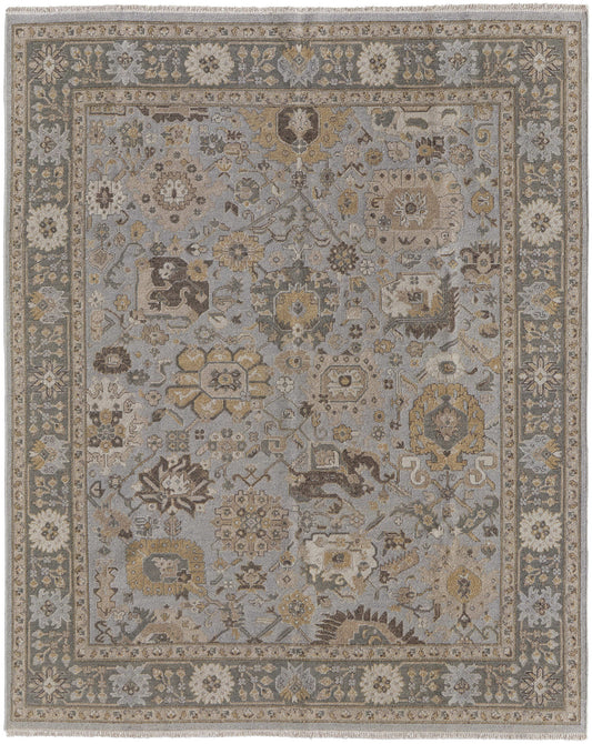 12 x 15 Gray & Brown Wool Oriental Hand Knotted Rug With Fringe
