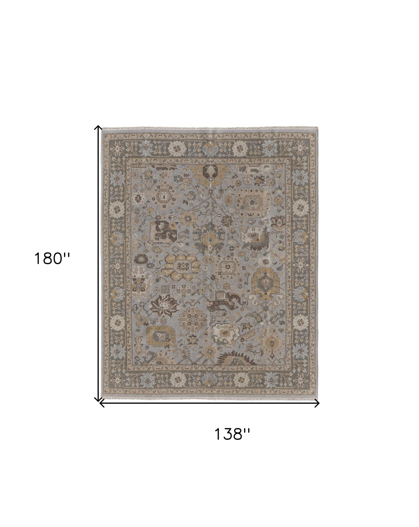 12 x 15 Gray & Brown Wool Oriental Hand Knotted Rug With Fringe