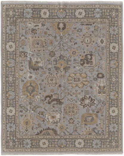 12 x 15 Gray & Brown Wool Oriental Hand Knotted Rug With Fringe