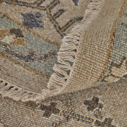 4 x 6 Tan Brown & Gray Wool Oriental Hand Knotted Rug With Fringe