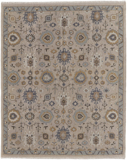 4 x 6 Tan Brown & Gray Wool Oriental Hand Knotted Rug With Fringe