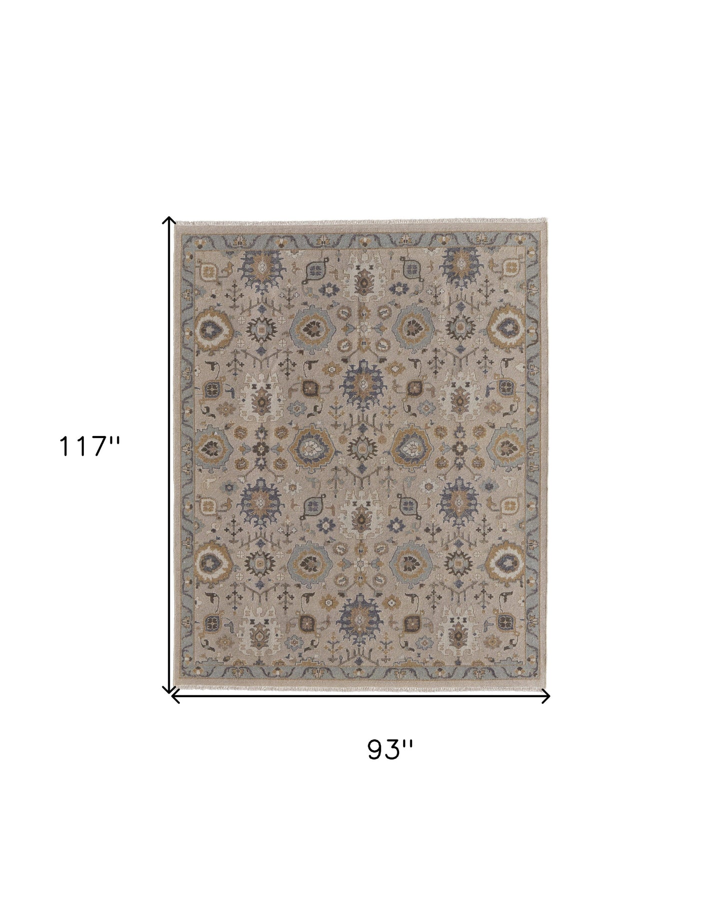 8 x 10 Tan Brown & Gray Wool Oriental Hand Knotted Rug With Fringe