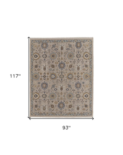 8 x 10 Tan Brown & Gray Wool Oriental Hand Knotted Rug With Fringe