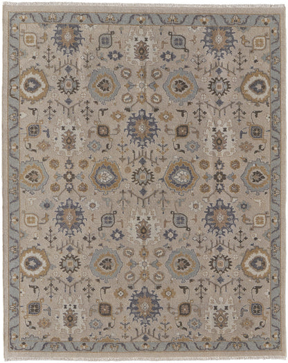 12 x 15 Tan Brown & Gray Wool Oriental Hand Knotted Rug With Fringe