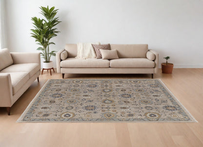 12 x 15 Tan Brown & Gray Wool Oriental Hand Knotted Rug With Fringe