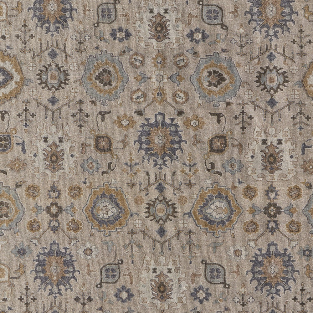 12 x 15 Tan Brown & Gray Wool Oriental Hand Knotted Rug With Fringe