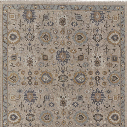 12 x 15 Tan Brown & Gray Wool Oriental Hand Knotted Rug With Fringe
