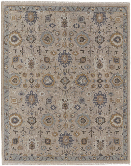 12 x 15 Tan Brown & Gray Wool Oriental Hand Knotted Rug With Fringe