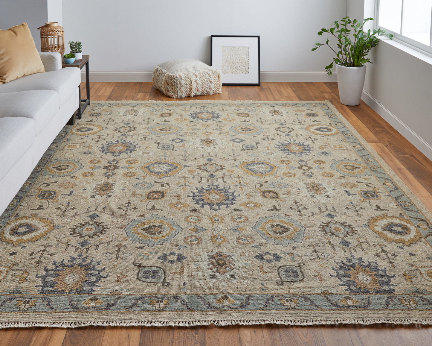 12 x 15 Tan Brown & Gray Wool Oriental Hand Knotted Rug With Fringe