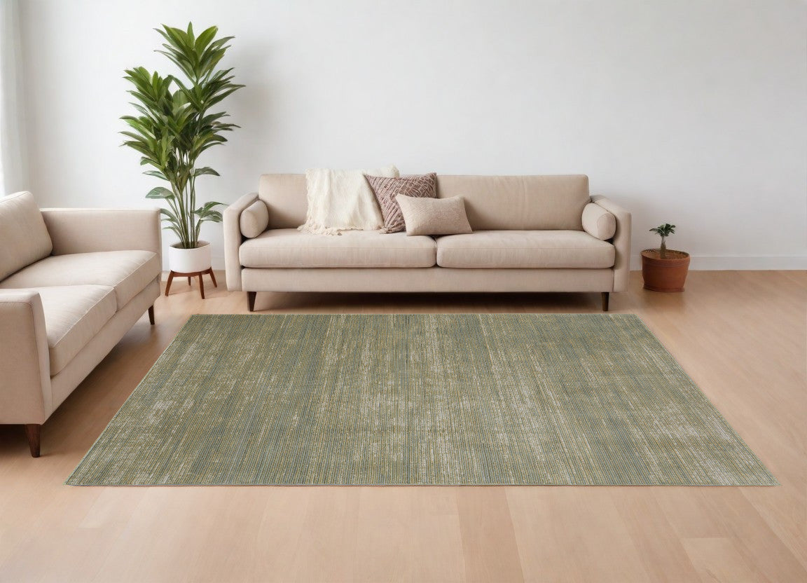 8 x 10 Tan & Green Power Loom Rug