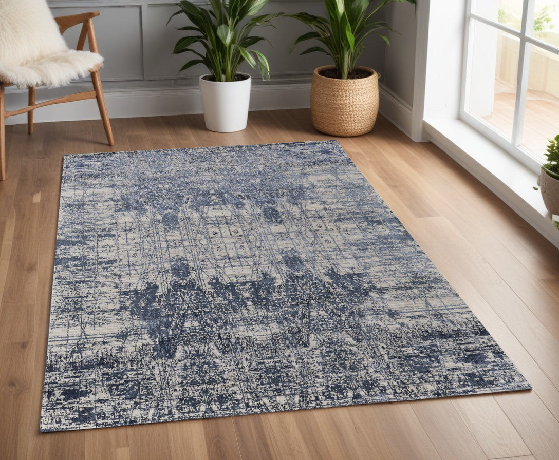 4 x 6 Blue & Ivory Hand Woven Rug