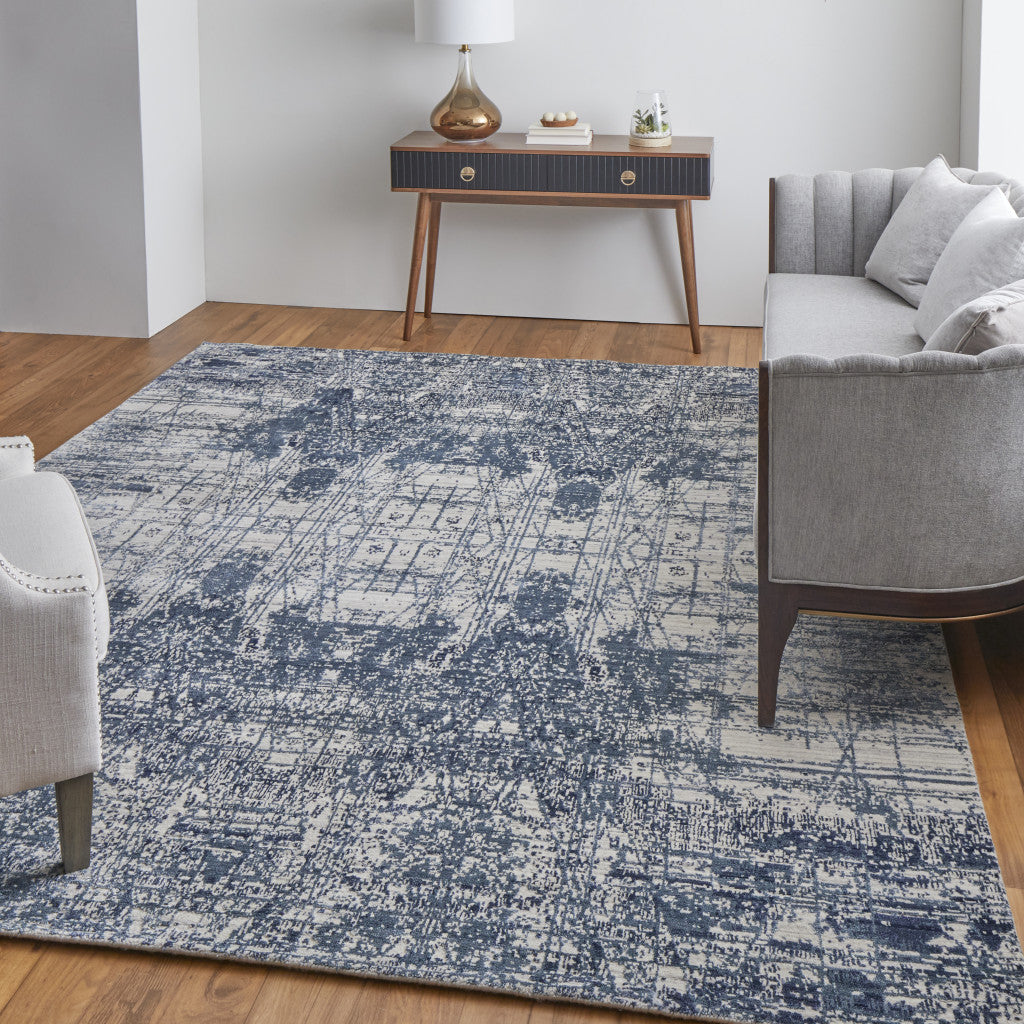 9 x 12 Blue & Ivory Hand Woven Rug