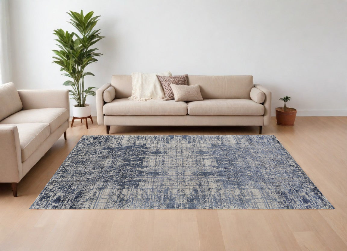 9 x 12 Blue & Ivory Hand Woven Rug