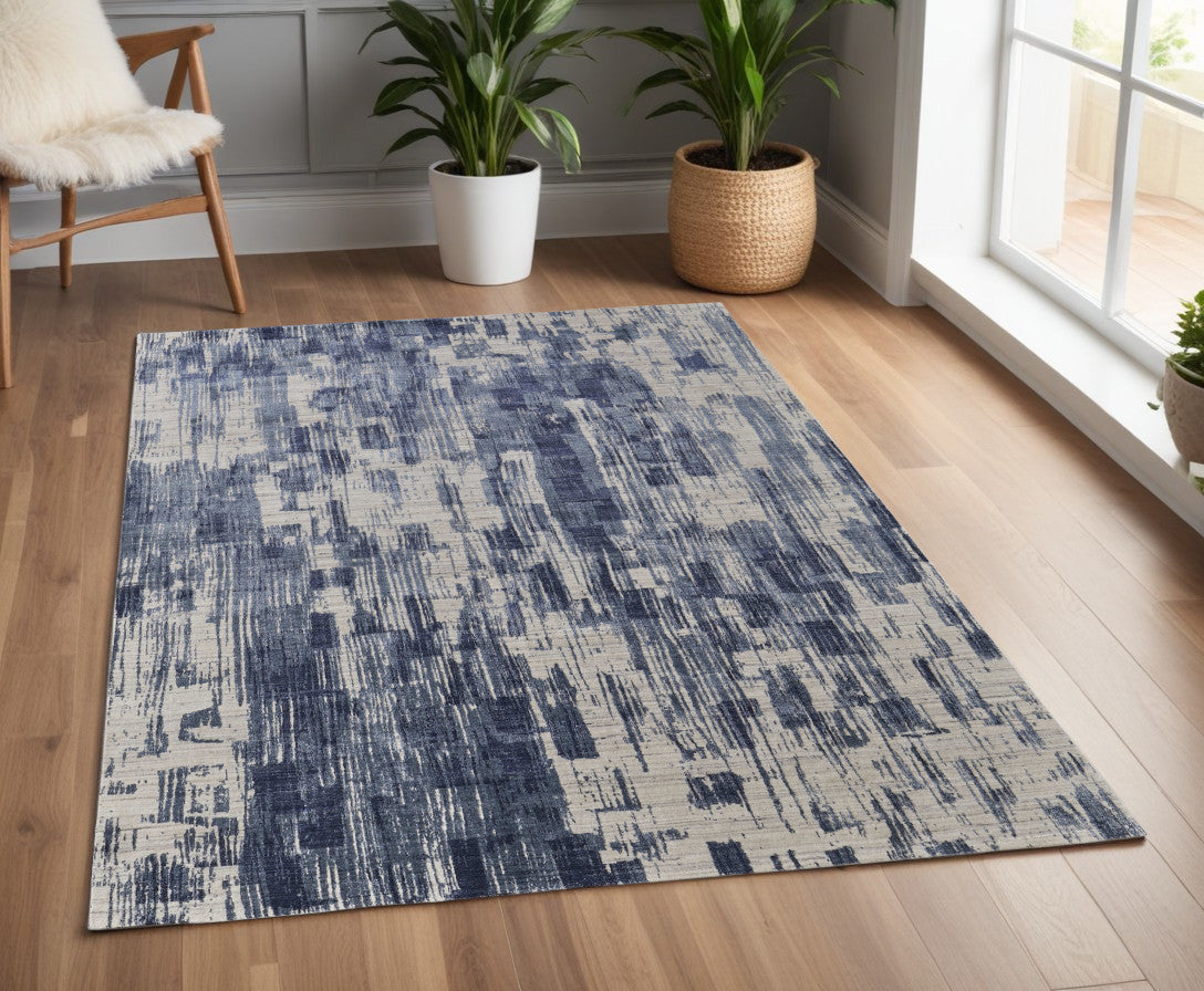 4 x 6 Blue & Ivory Hand Woven Rug