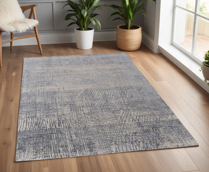 4 x 6 Gray Ivory & Blue Hand Woven Rug