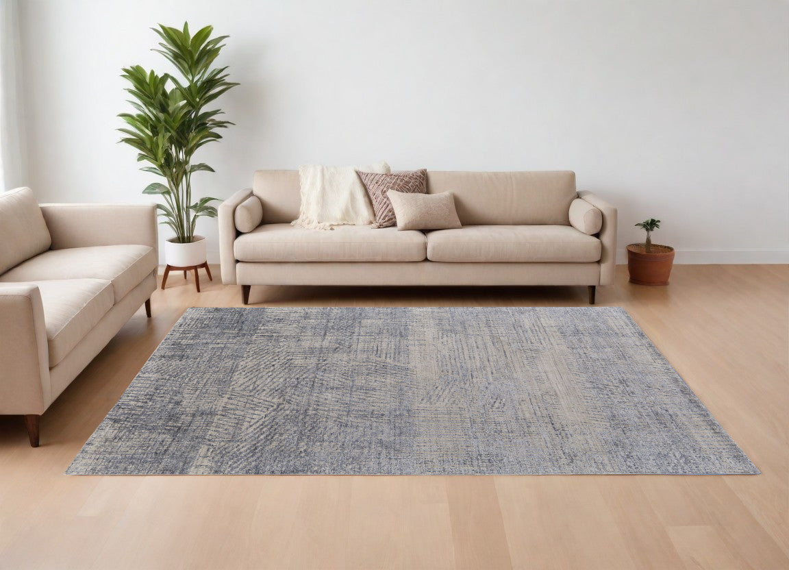 9 x 12 Gray Ivory & Blue Hand Woven Rug