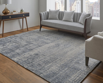9 x 12 Gray Ivory & Blue Hand Woven Rug