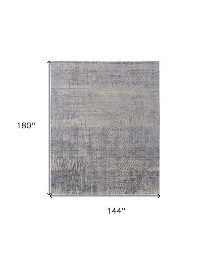 12 x 15 Gray Ivory & Blue Hand Woven Rug