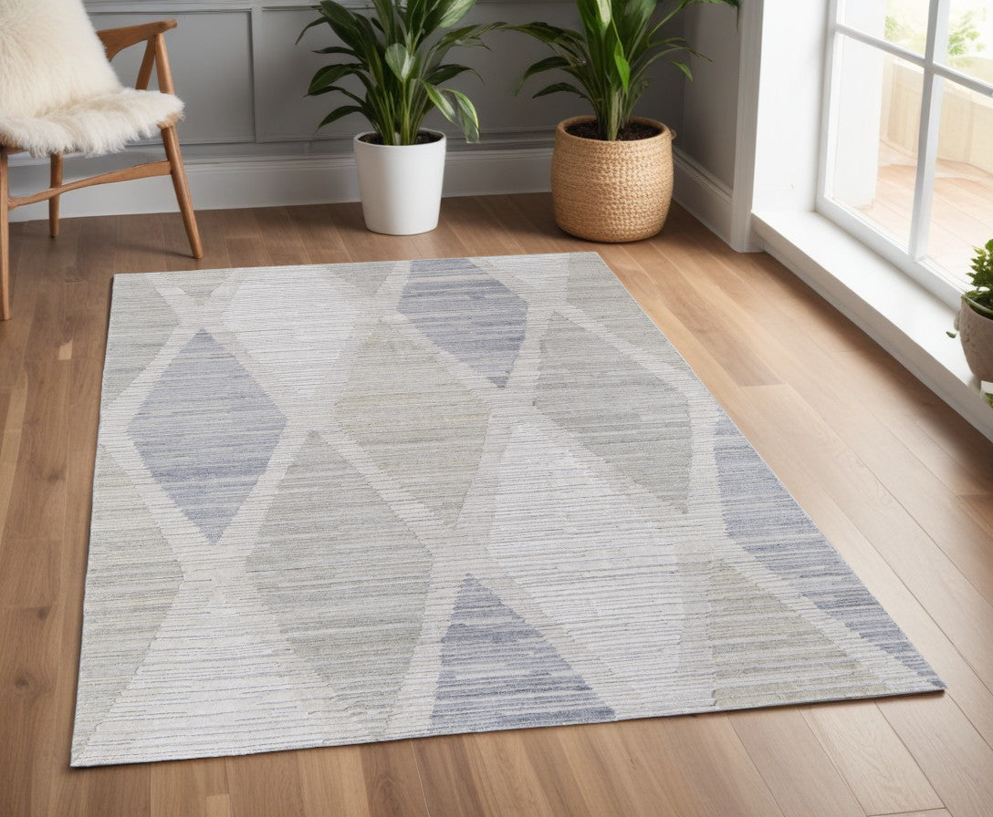 4 x 6 Ivory & Blue Geometric Hand Woven Rug