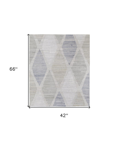 4 x 6 Ivory & Blue Geometric Hand Woven Rug