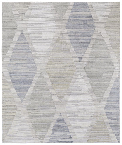 9 x 12 Ivory & Blue Geometric Hand Woven Rug
