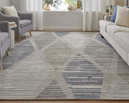 9 x 12 Ivory & Blue Geometric Hand Woven Rug