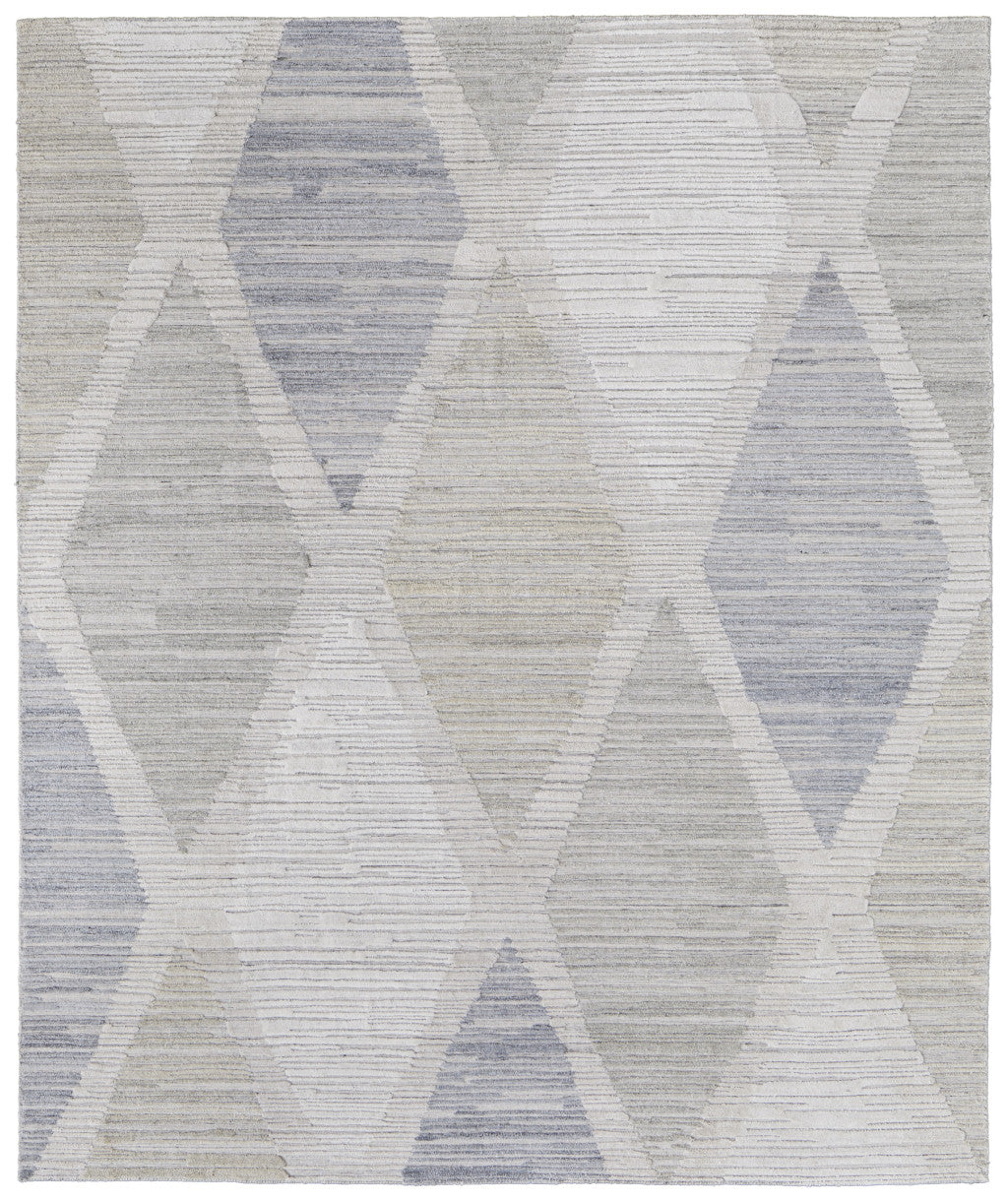 9 x 12 Ivory & Blue Geometric Hand Woven Rug