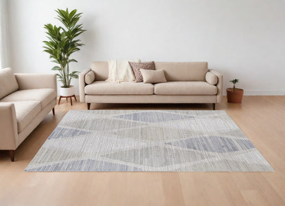 9 x 12 Ivory & Blue Geometric Hand Woven Rug
