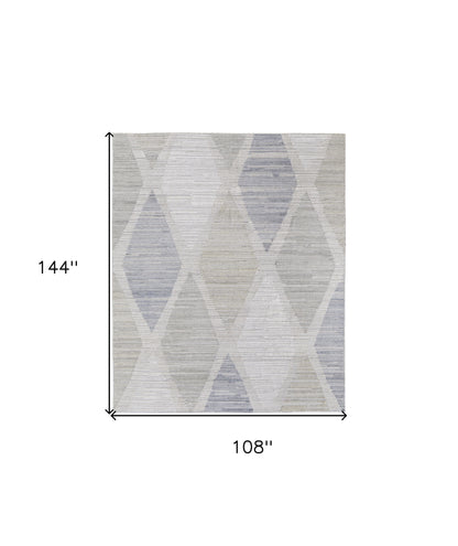 9 x 12 Ivory & Blue Geometric Hand Woven Rug