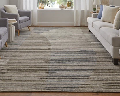 4 x 6 Tan & Blue Hand Woven Rug