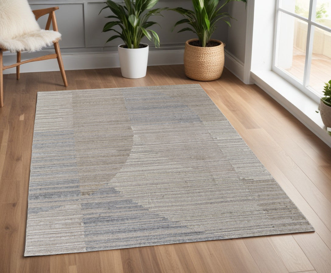 4 x 6 Tan & Blue Hand Woven Rug