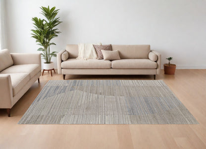 8 x 10 Tan & Blue Hand Woven Rug