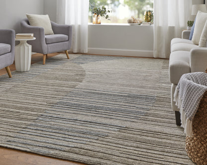 8 x 10 Tan & Blue Hand Woven Rug