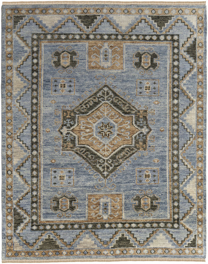 4 x 6 Ivory Tan & Blue Wool Oriental Hand Knotted Rug With Fringe